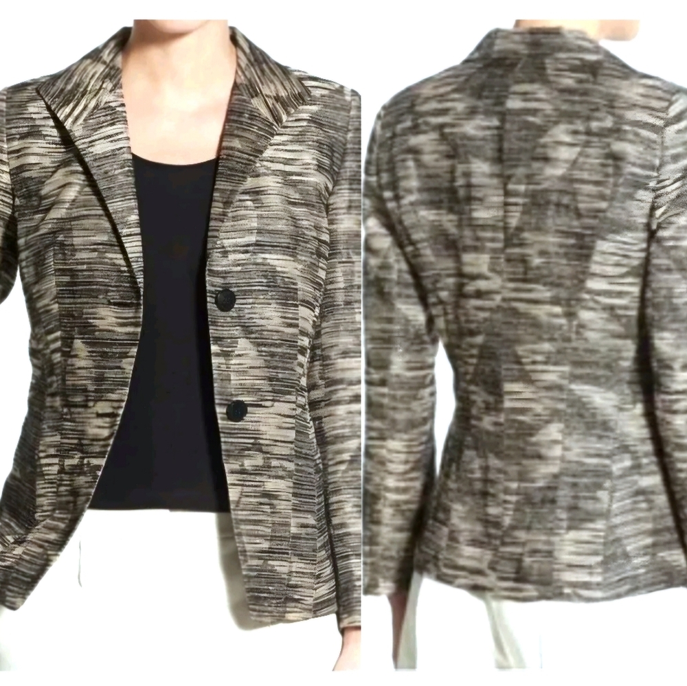 Lafayette 148 New York Size 2 Linen Blend Textured Two Button Blazer Black Gray